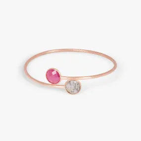 14K satin rose gold Kensington bangle with black rutilated quartz and ruby root
