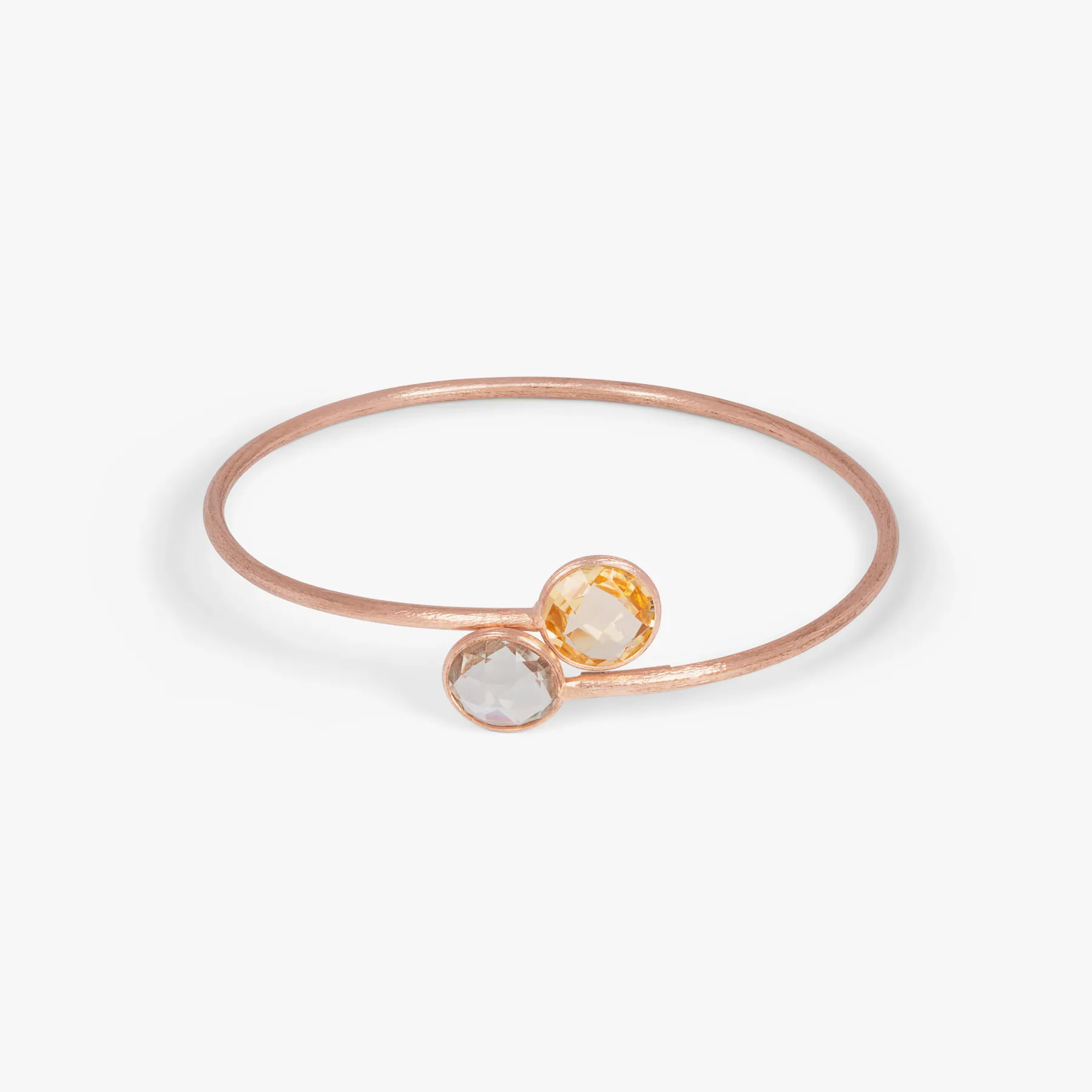 14K satin rose gold  Kensington bangle with garnet and prasiolite