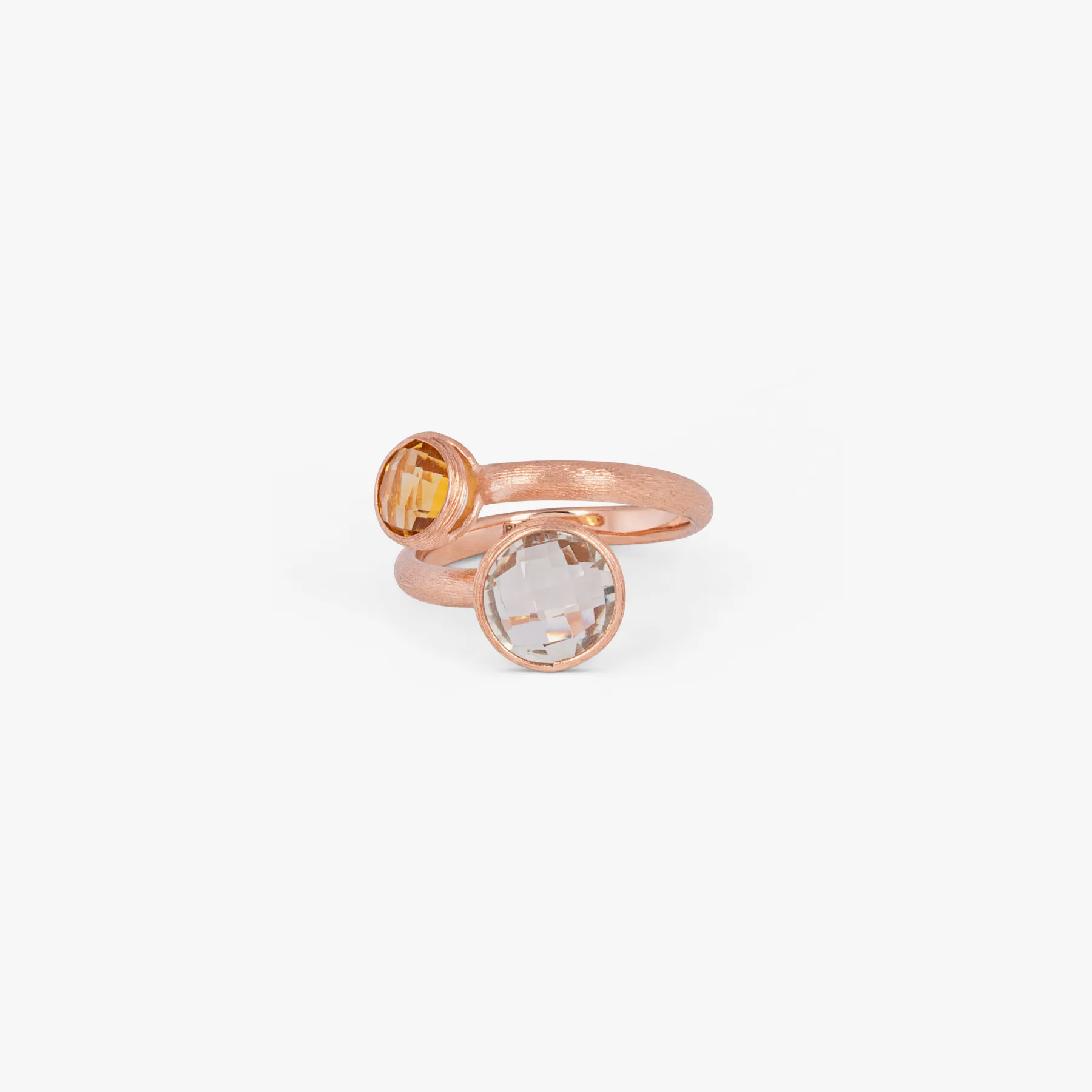 14K satin rose gold Kensington ring with citrine and prasiolite