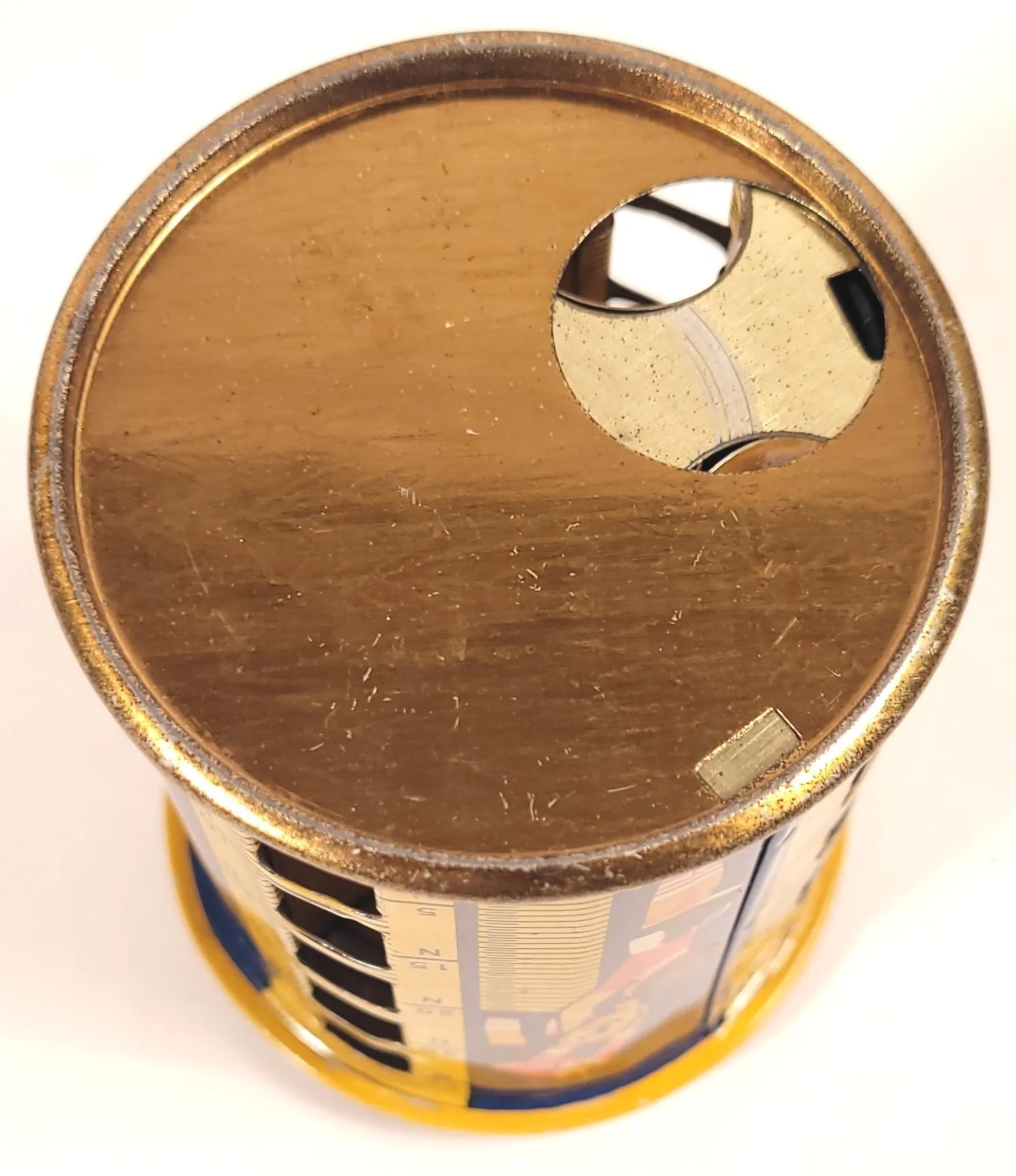 1930's Children's Rotating Toy COIN BANK, Sunburst, Metal Money Savings Tin