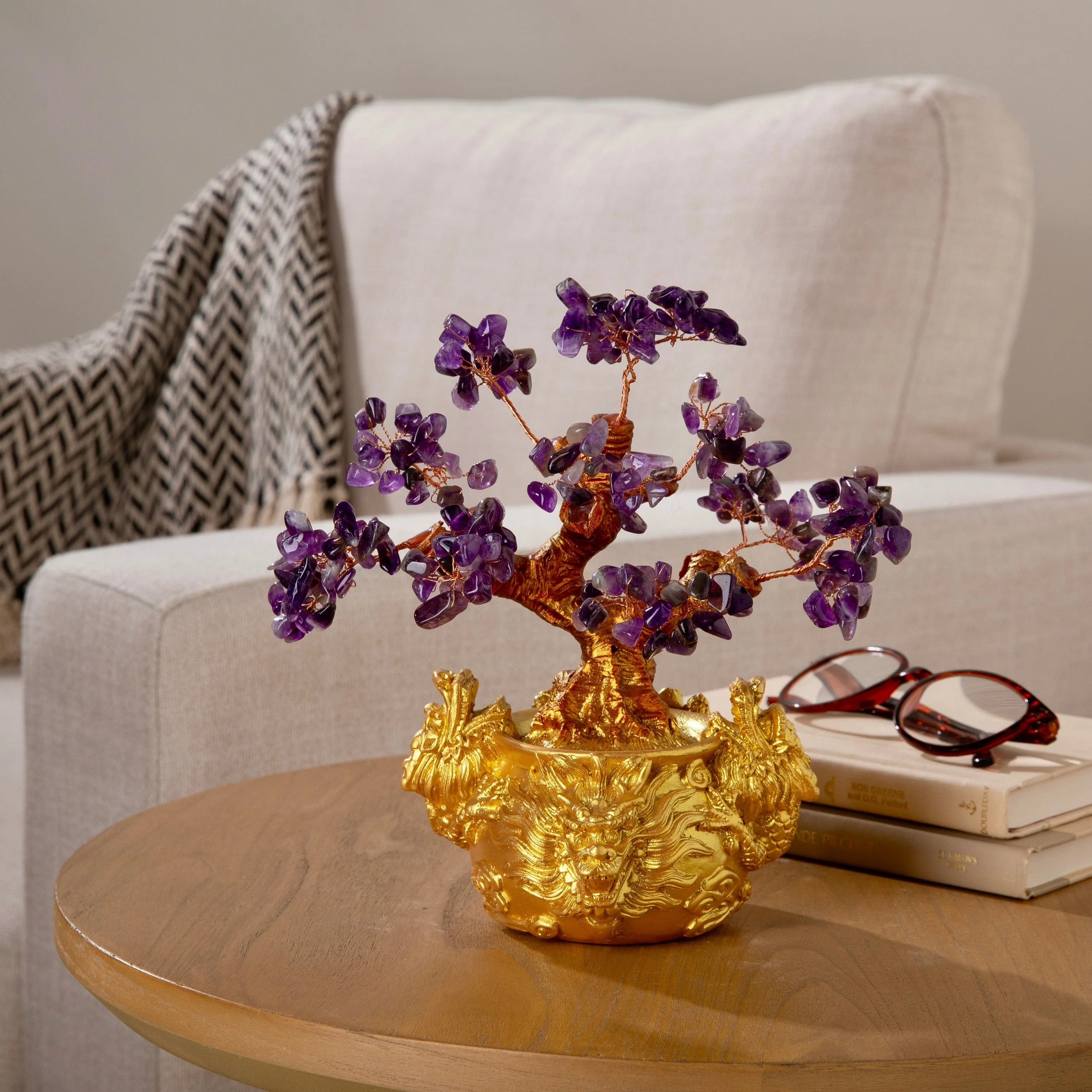Amethyst Natural Gemstone Tree of Life  with Dragon Base