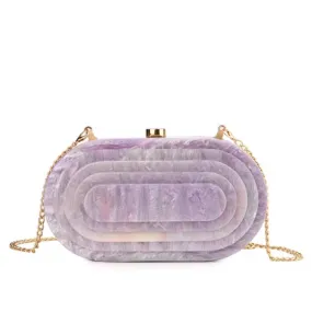 Art Deco Acrylic Oval Clutch Handbag-Lilac