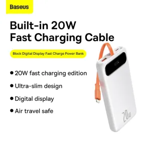 Baseus Block Digital Display 20W Quick Charging 10000mAh Power Bank with Lightning Cable