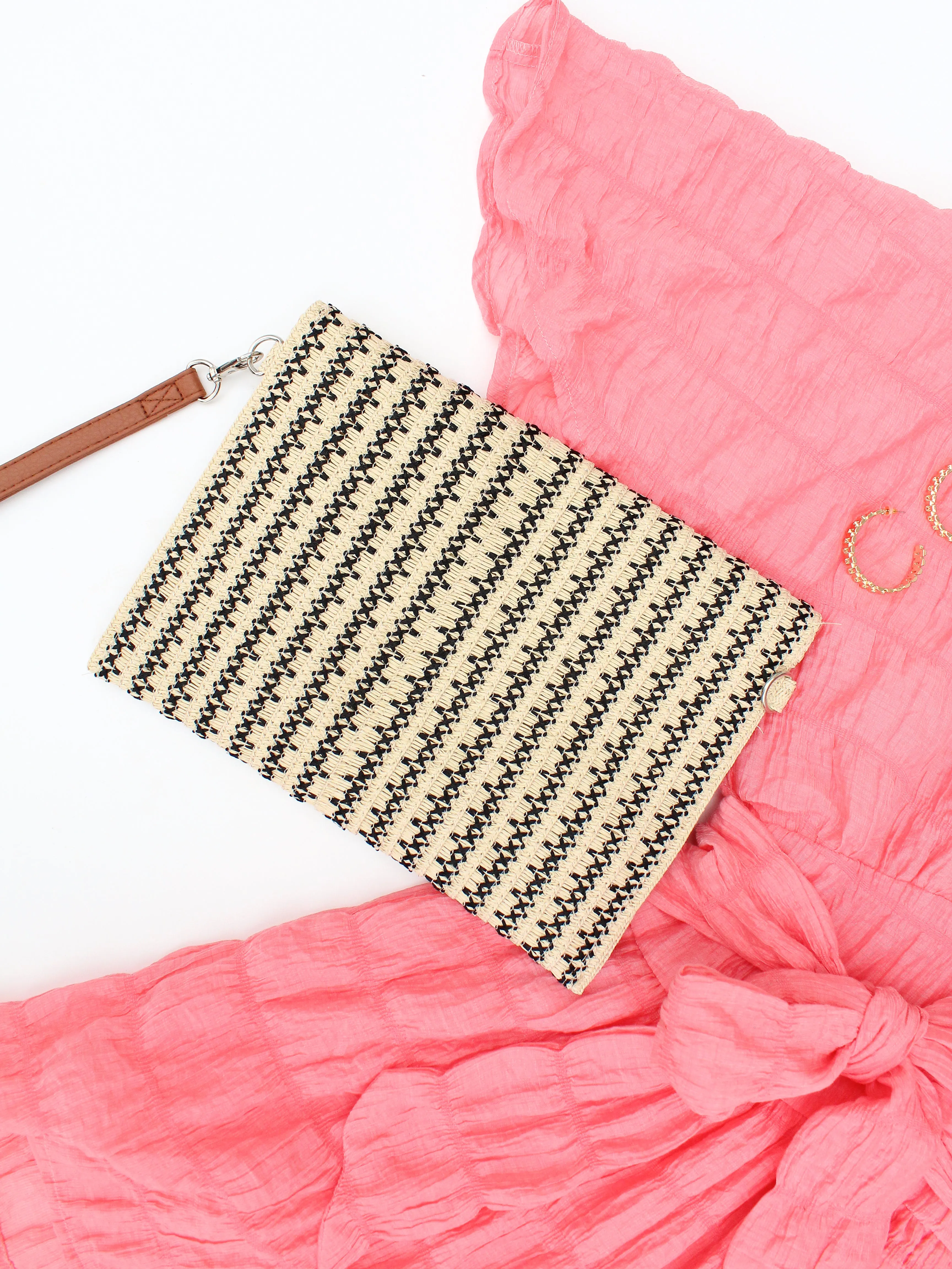 Brown Woven Raffia Clutch
