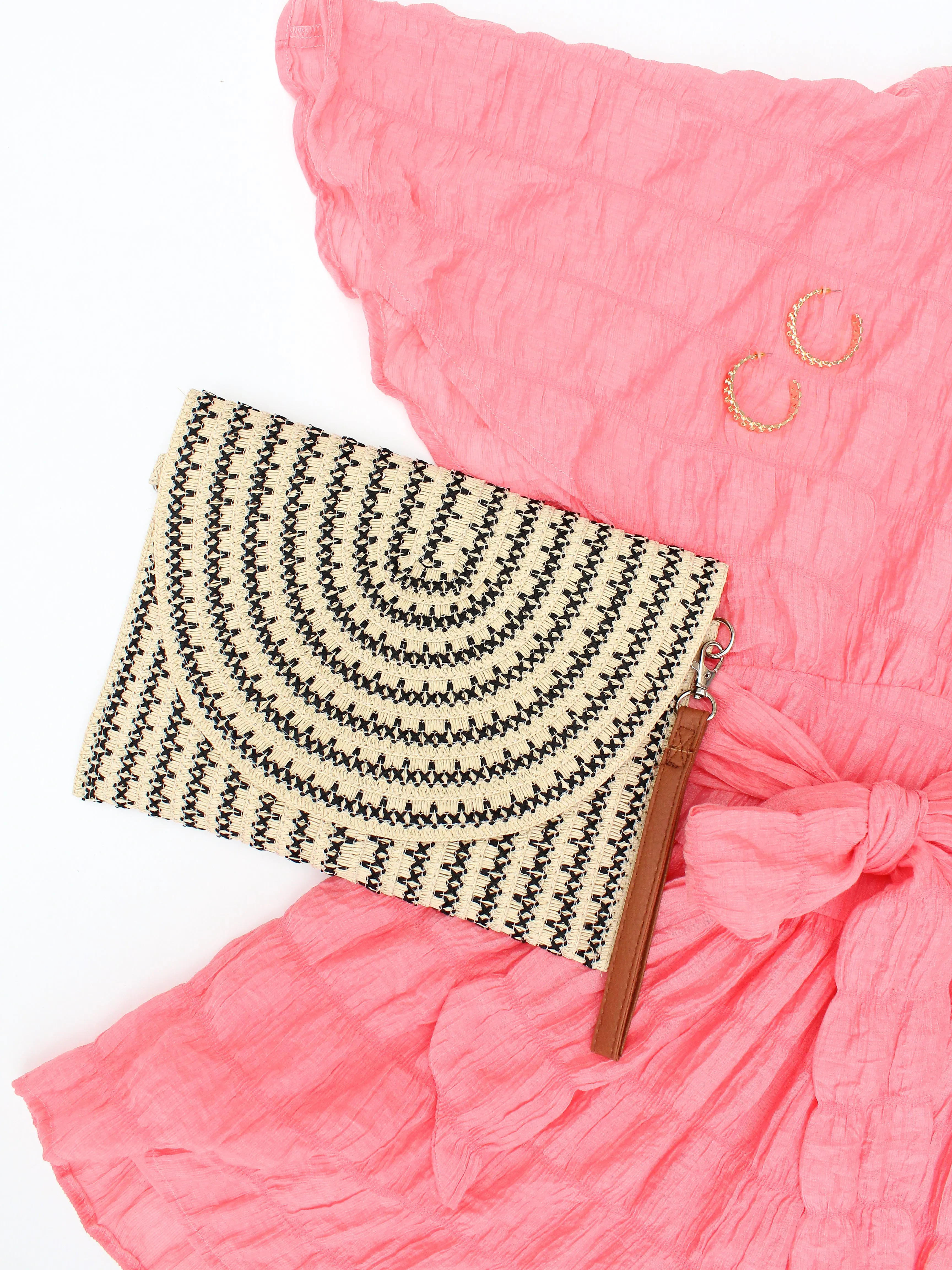Brown Woven Raffia Clutch