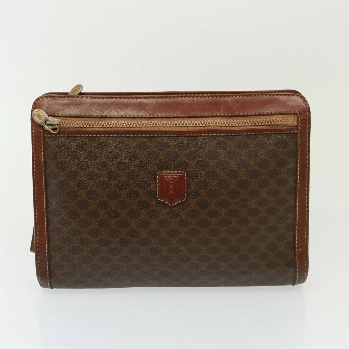 CELINE Canvas Clutch Bag 2Set Brown Auth 78513