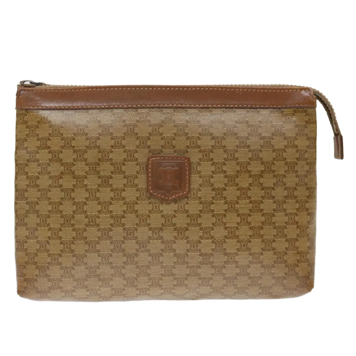 CELINE Macadam Canvas Clutch Bag Beige Auth 72478