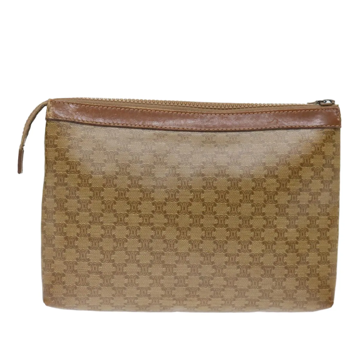 CELINE Macadam Canvas Clutch Bag Beige Auth 72478