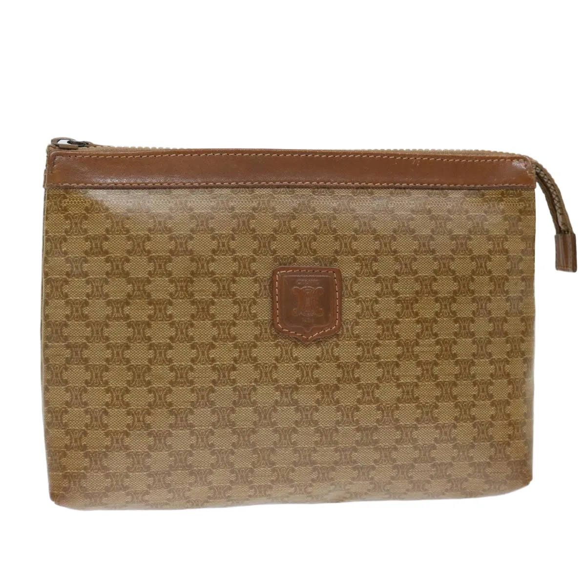 CELINE Macadam Canvas Clutch Bag Beige Auth 72478