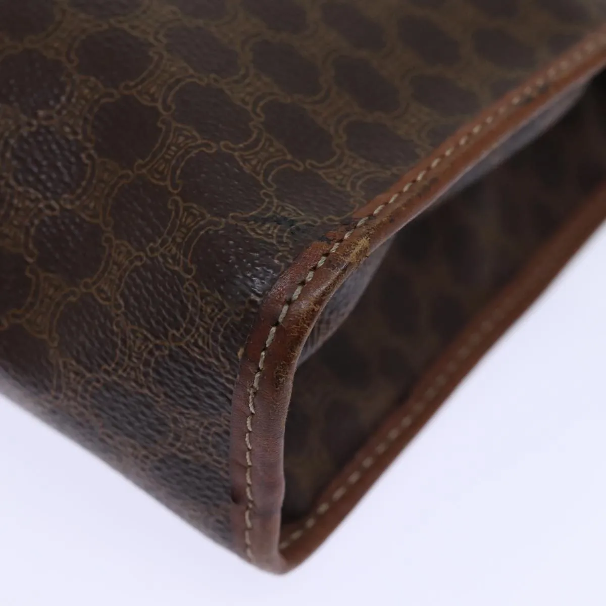 CELINE Macadam Canvas Clutch Bag PVC Brown Auth 72806