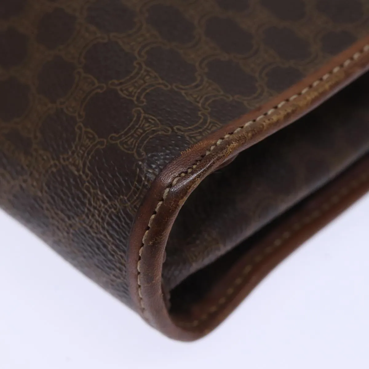 CELINE Macadam Canvas Clutch Bag PVC Brown Auth 72806