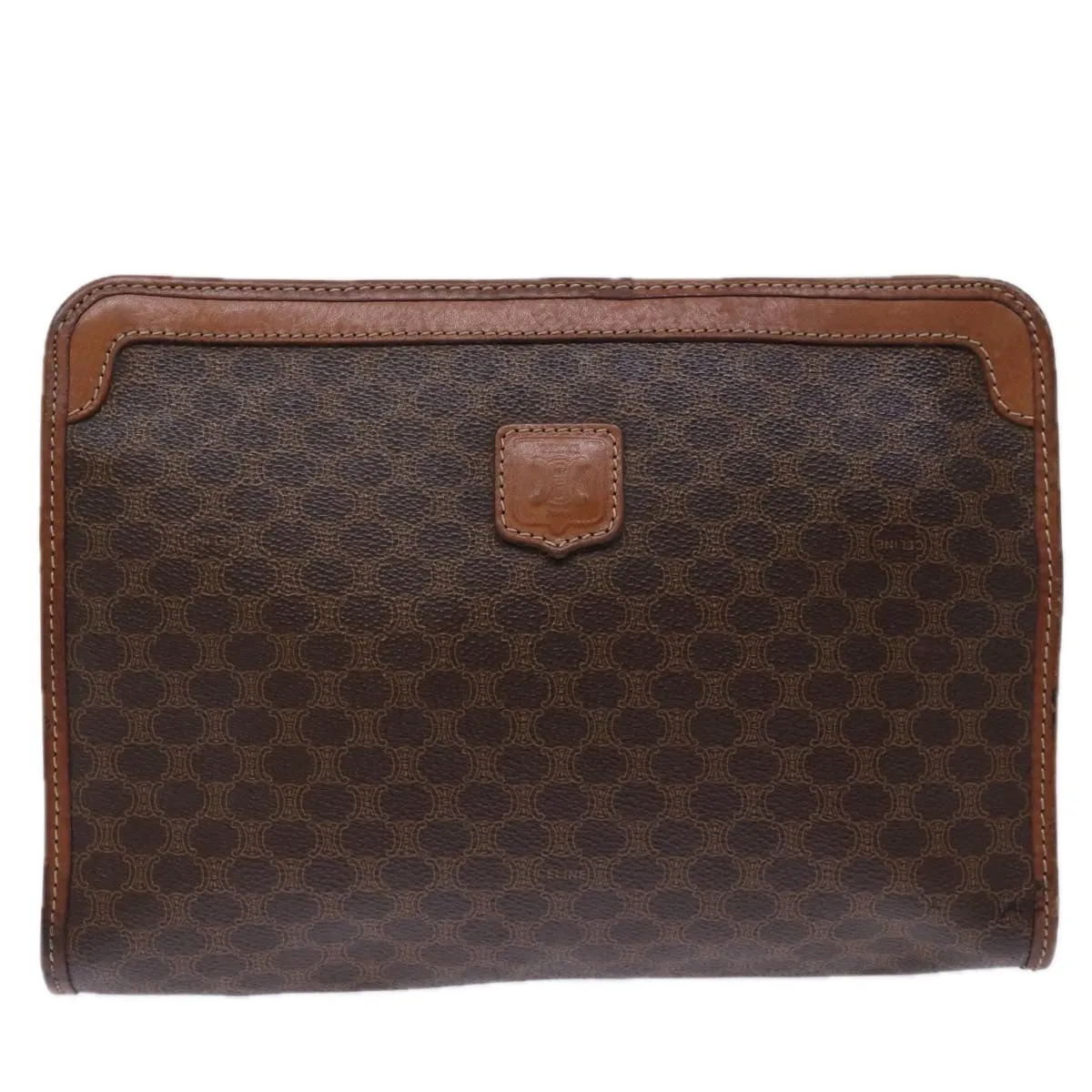 CELINE Macadam Canvas Clutch Bag PVC Brown Auth 72806