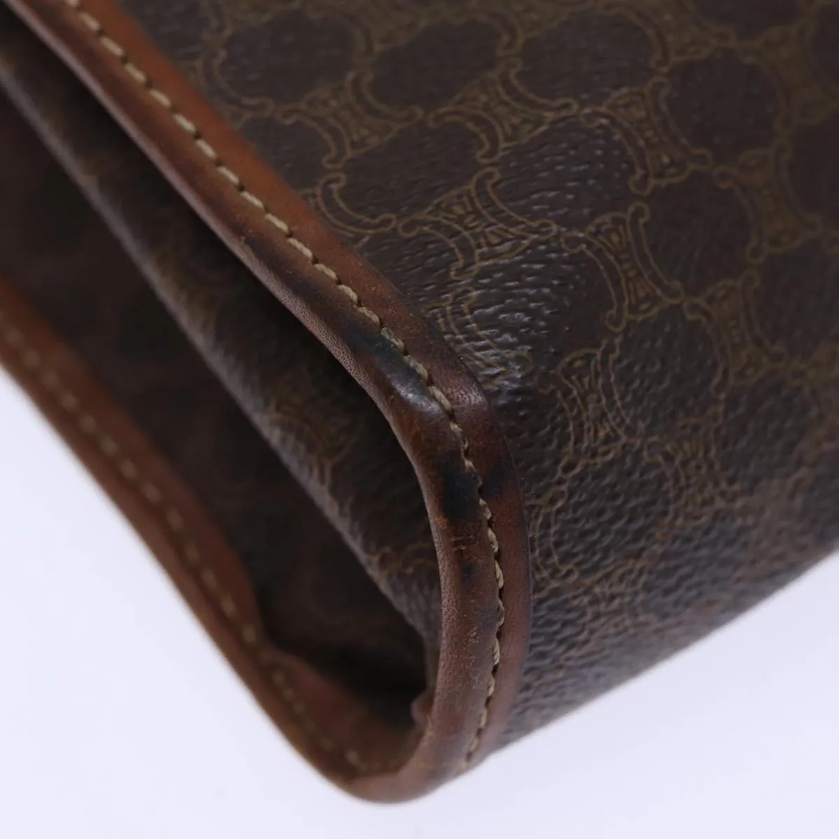 CELINE Macadam Canvas Clutch Bag PVC Brown Auth 72806