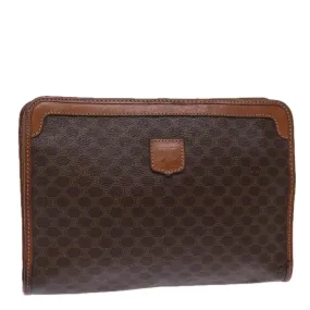 CELINE Macadam Canvas Clutch Bag PVC Brown Auth 72806
