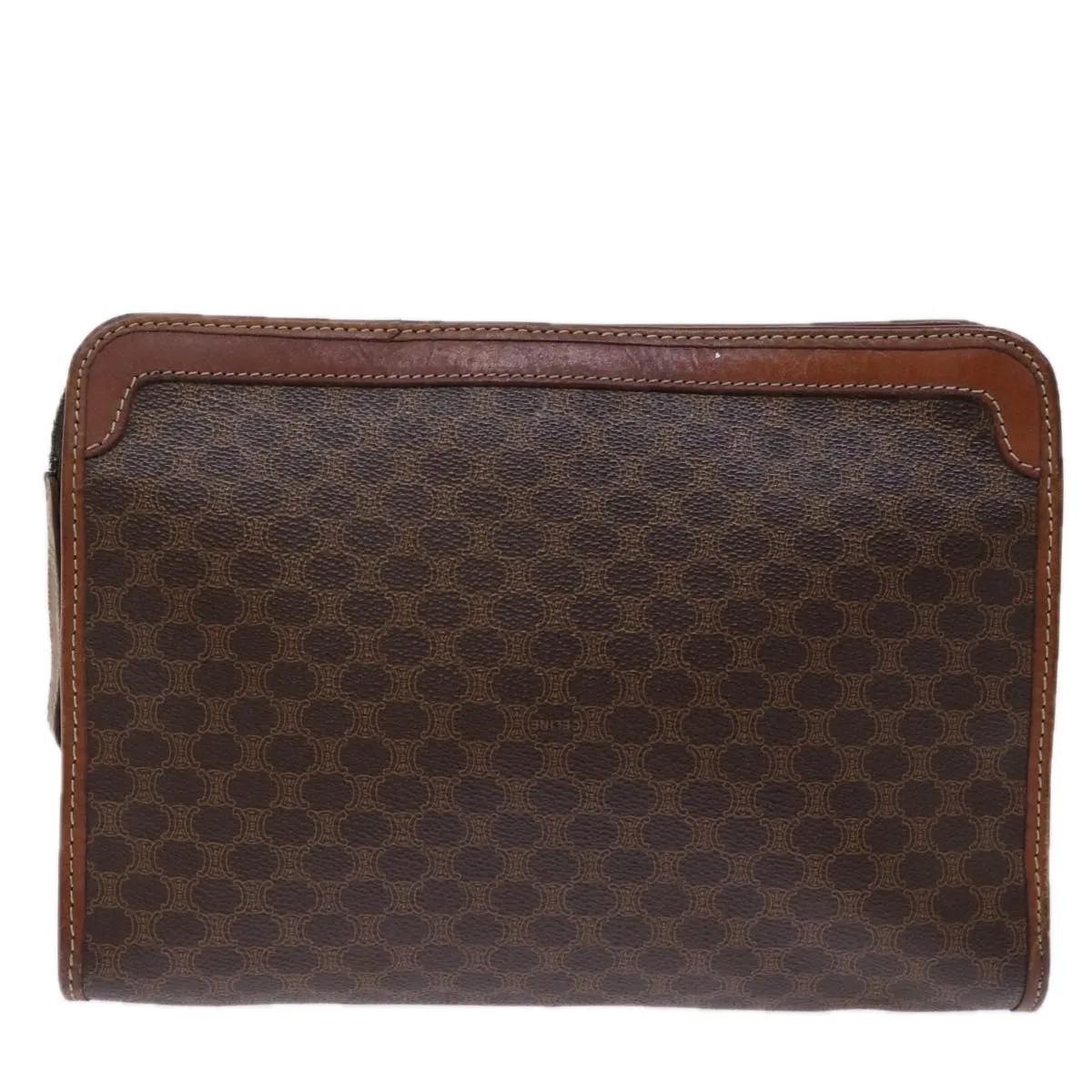 CELINE Macadam Canvas Clutch Bag PVC Brown Auth 72806