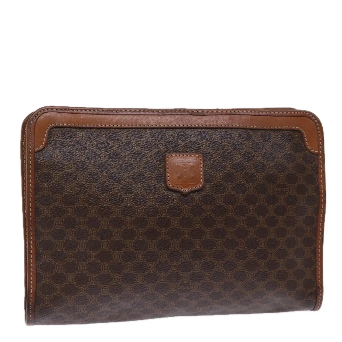 CELINE Macadam Canvas Clutch Bag PVC Brown Auth 72806