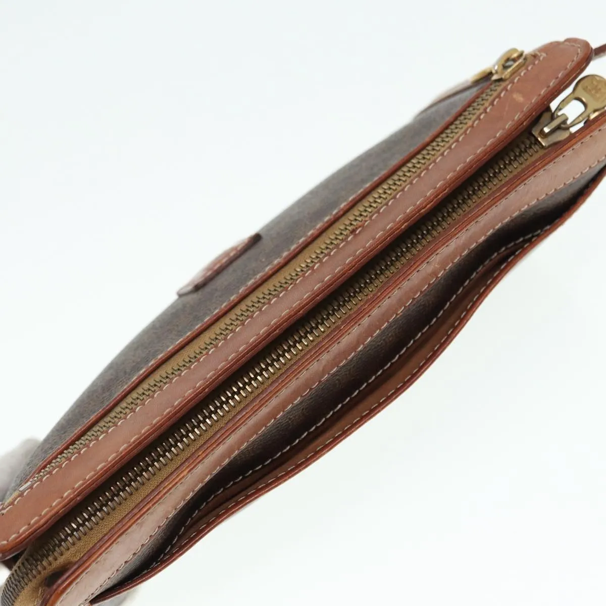 CELINE Macadam Canvas Clutch Bag PVC Leather Brown Auth bs17199