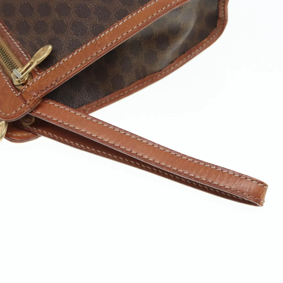 CELINE Macadam Canvas Clutch Bag PVC Leather Brown Auth bs17199