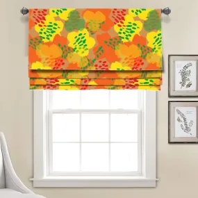 Colorful Yellow Orange Green Botanical Linen Faux Roman Shade Valance