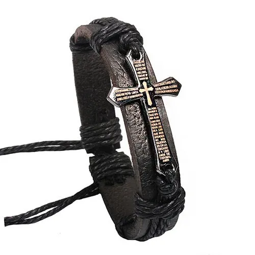 Cross - Adjustable Leather Bracelet