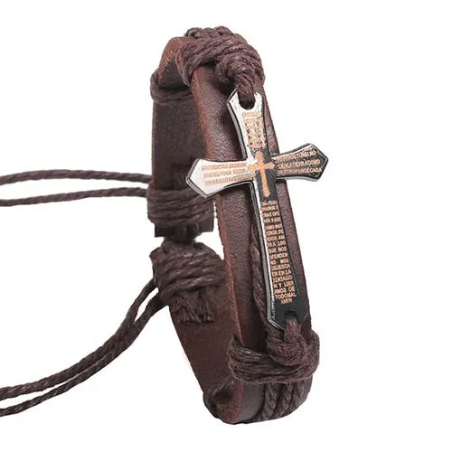 Cross - Adjustable Leather Bracelet
