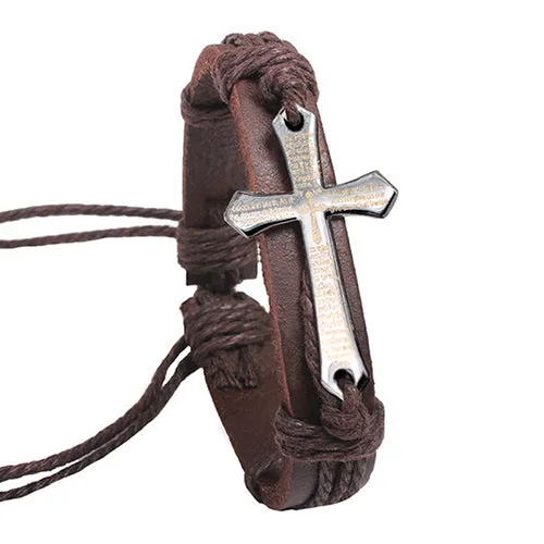 Cross - Adjustable Leather Bracelet