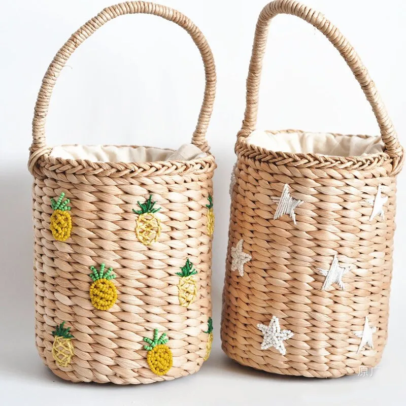 elveswallet Portable Bucket Woven Straw Bag