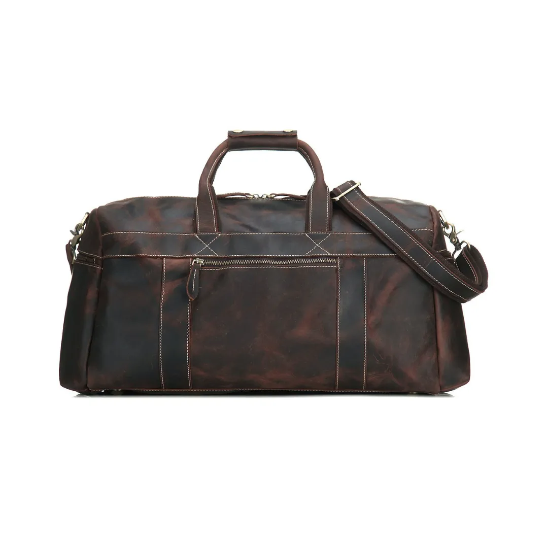 Handmade Retro Genuine Leather Travel Bag - Dark Brown