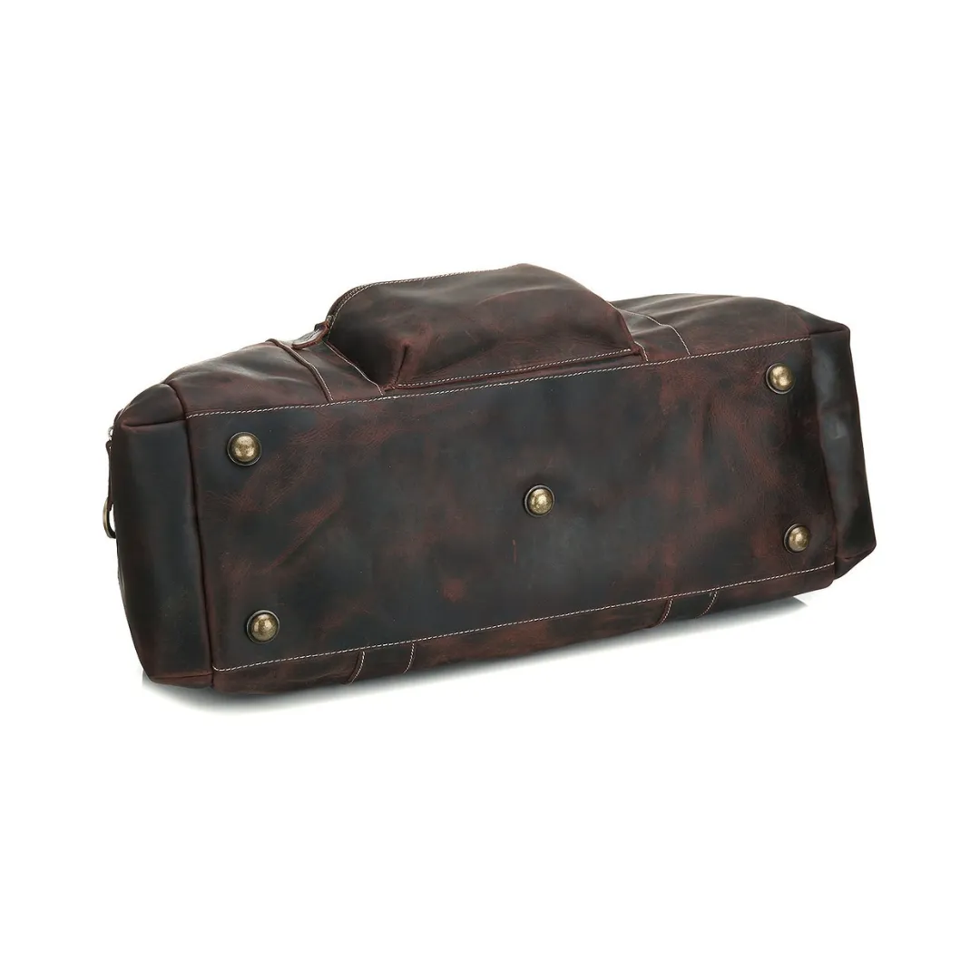 Handmade Retro Genuine Leather Travel Bag - Dark Brown
