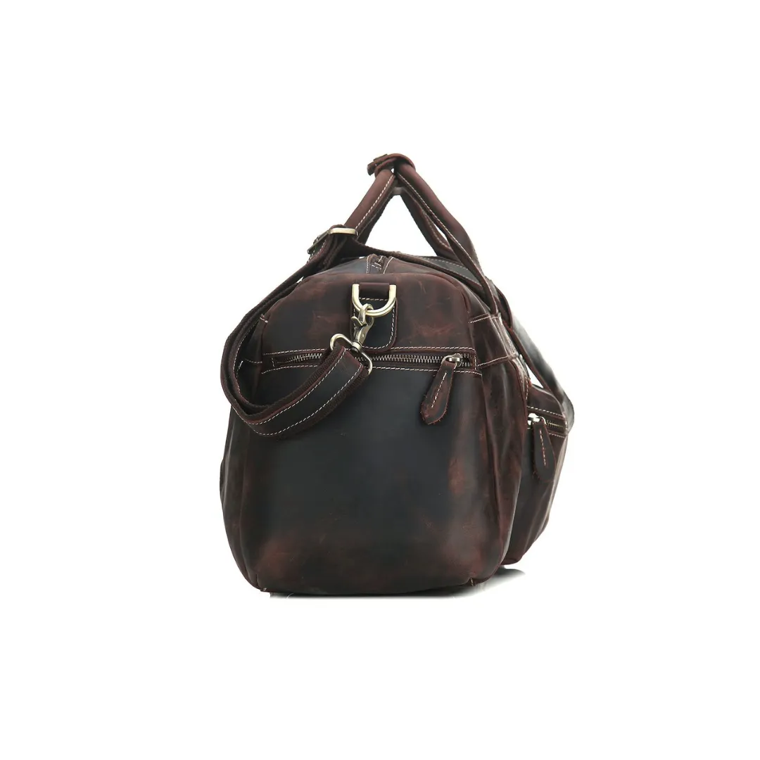 Handmade Retro Genuine Leather Travel Bag - Dark Brown