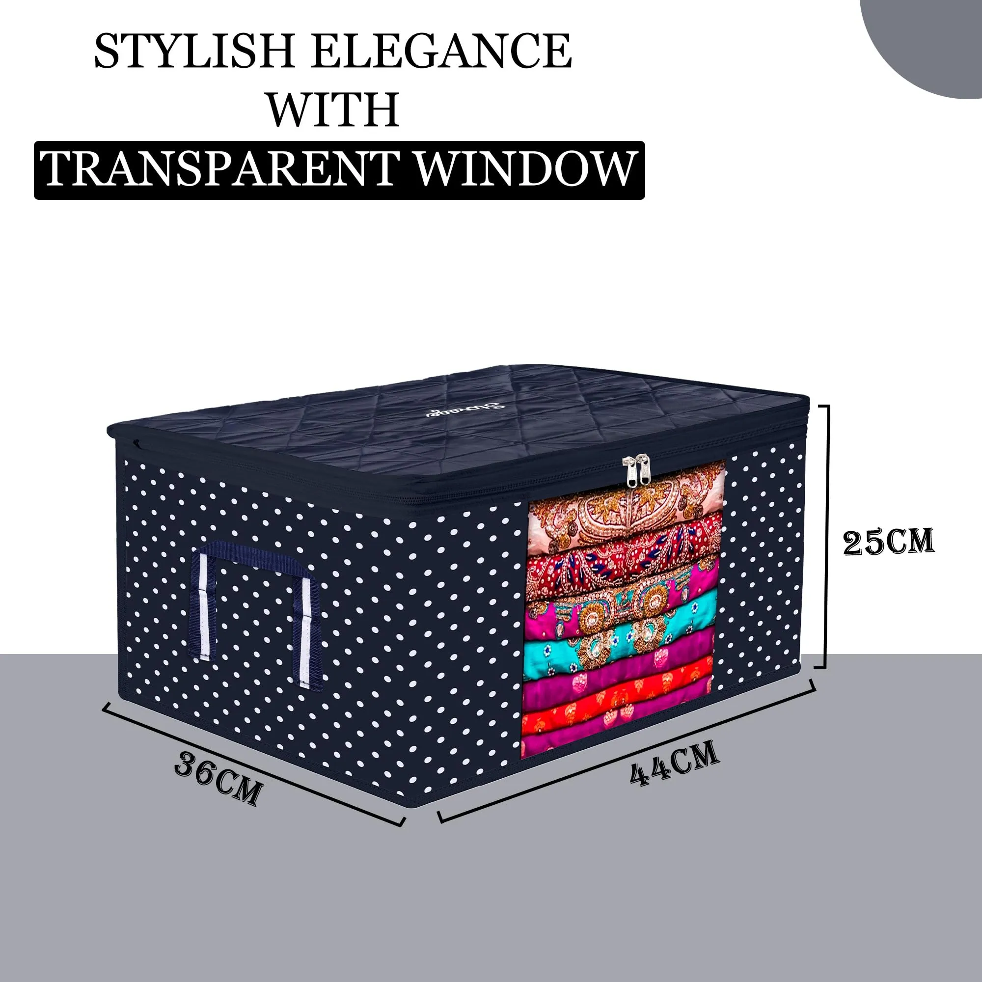 Kuber Industries Saree Cover | Zipper Closure Saree Storage Bag | Saree Organizer for Wardrobe with Handle | Transparent View Clothes Storage Bag for Lehenga | Side Dot-Design | Pack of 3 | Blue