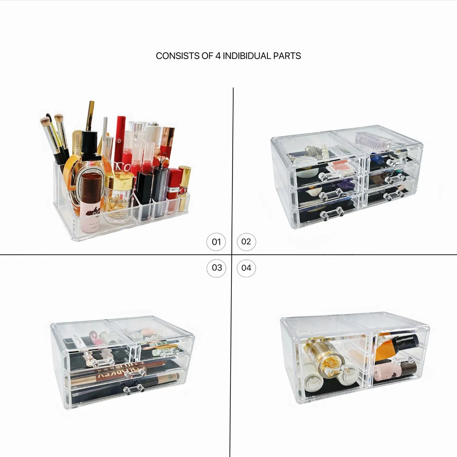 Large Clear Makeup Organizer with 12 Drawers, Space-Saving, GOMINIMO