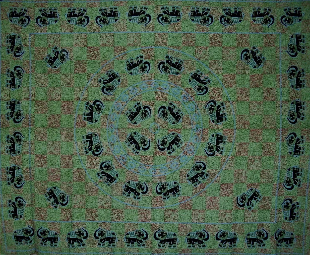 Mandala Elephant Tapestry Cotton Bedspread 108" x 88" Full-Queen Green