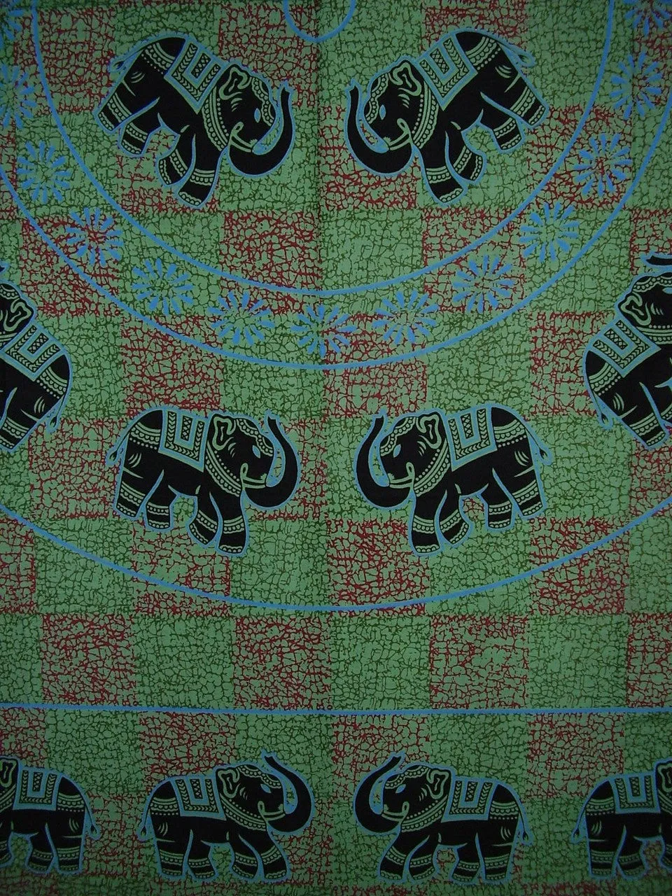 Mandala Elephant Tapestry Cotton Bedspread 108" x 88" Full-Queen Green