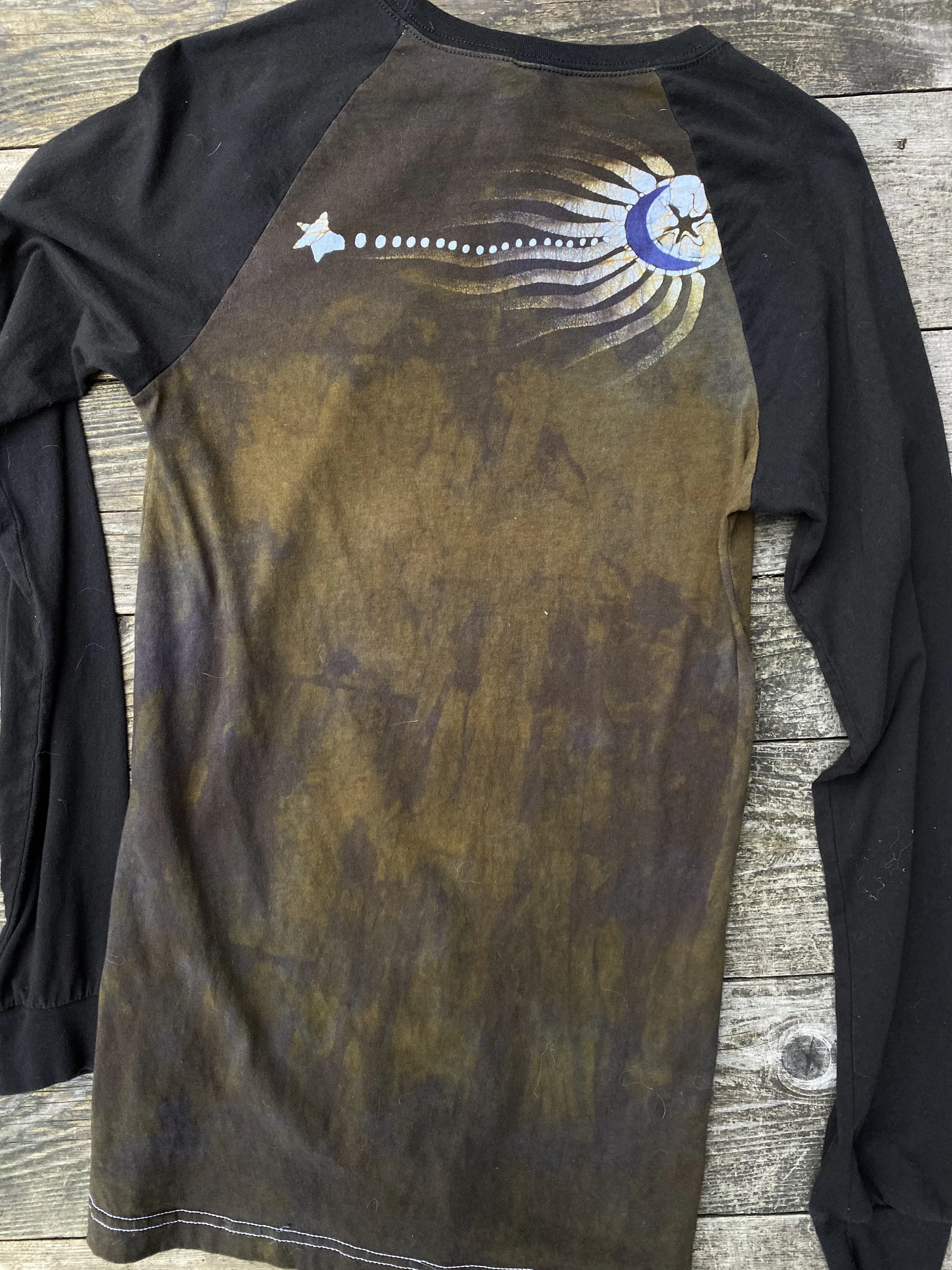 Mustard & Purple Moonbeams Black Raglan Long Sleeve Batik Top by Batikwalla
