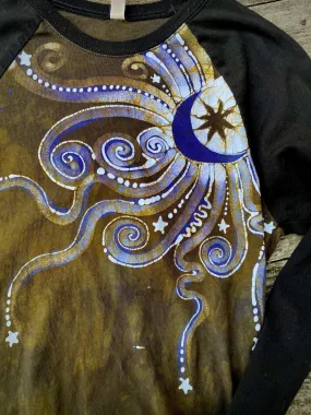 Mustard & Purple Moonbeams Black Raglan Long Sleeve Batik Top by Batikwalla