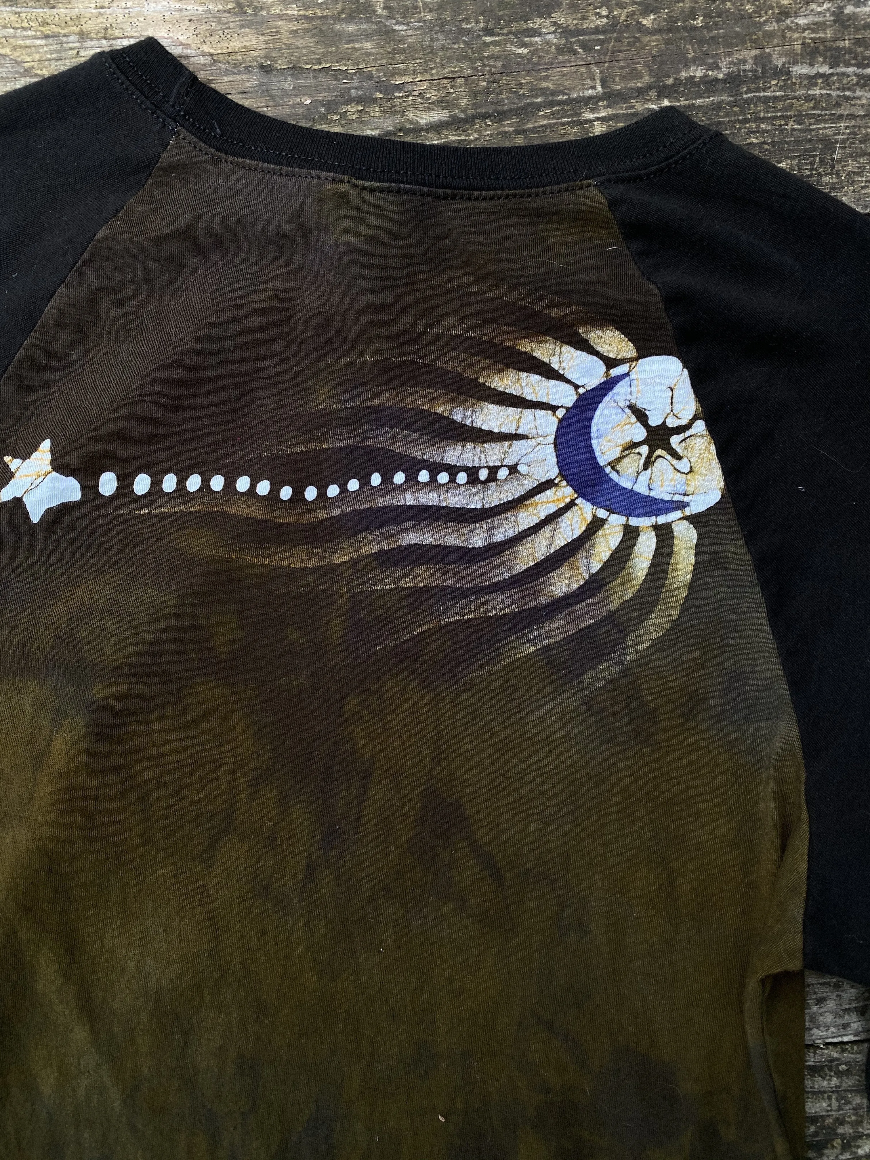 Mustard & Purple Moonbeams Black Raglan Long Sleeve Batik Top by Batikwalla