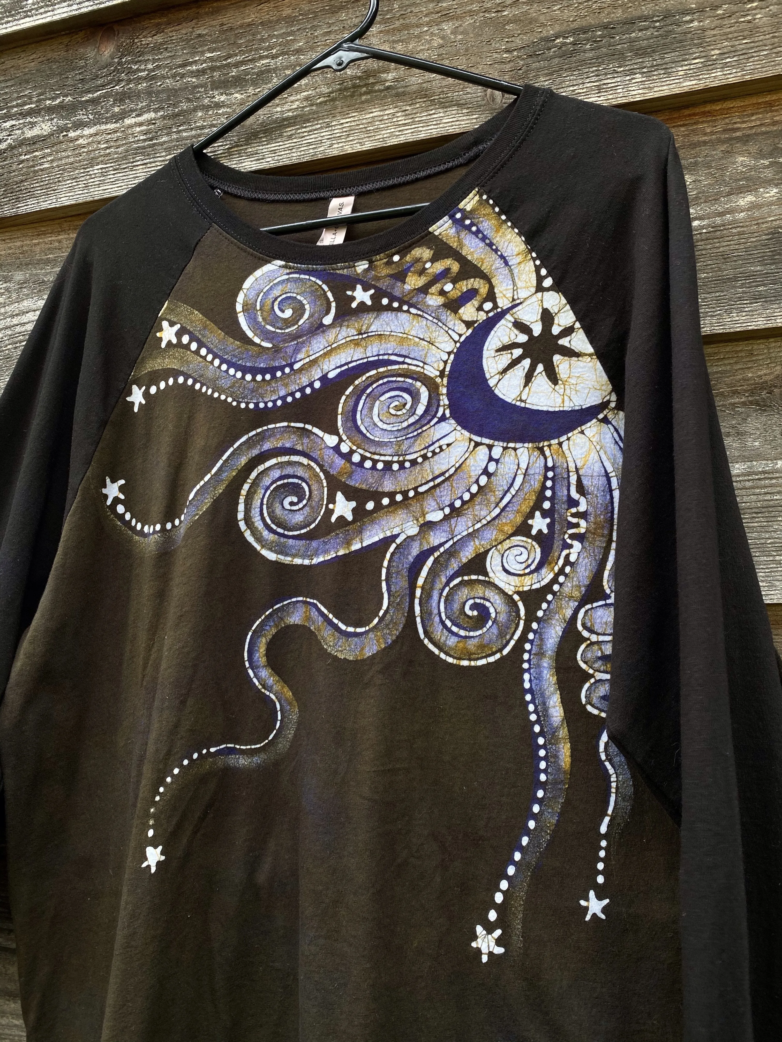 Mustard & Purple Moonbeams Black Raglan Long Sleeve Batik Top by Batikwalla