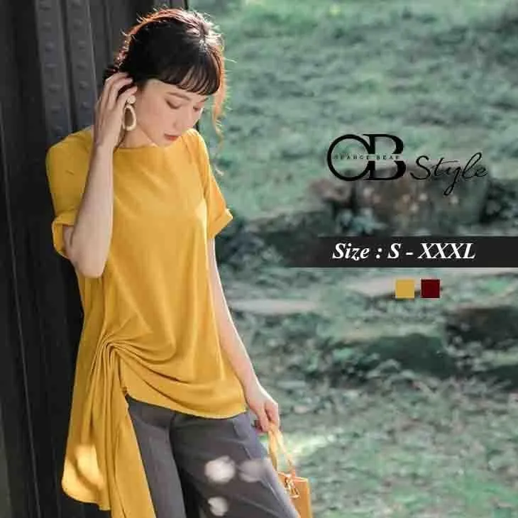 PLEATED HEM SHORT SLEEVE TOPS
