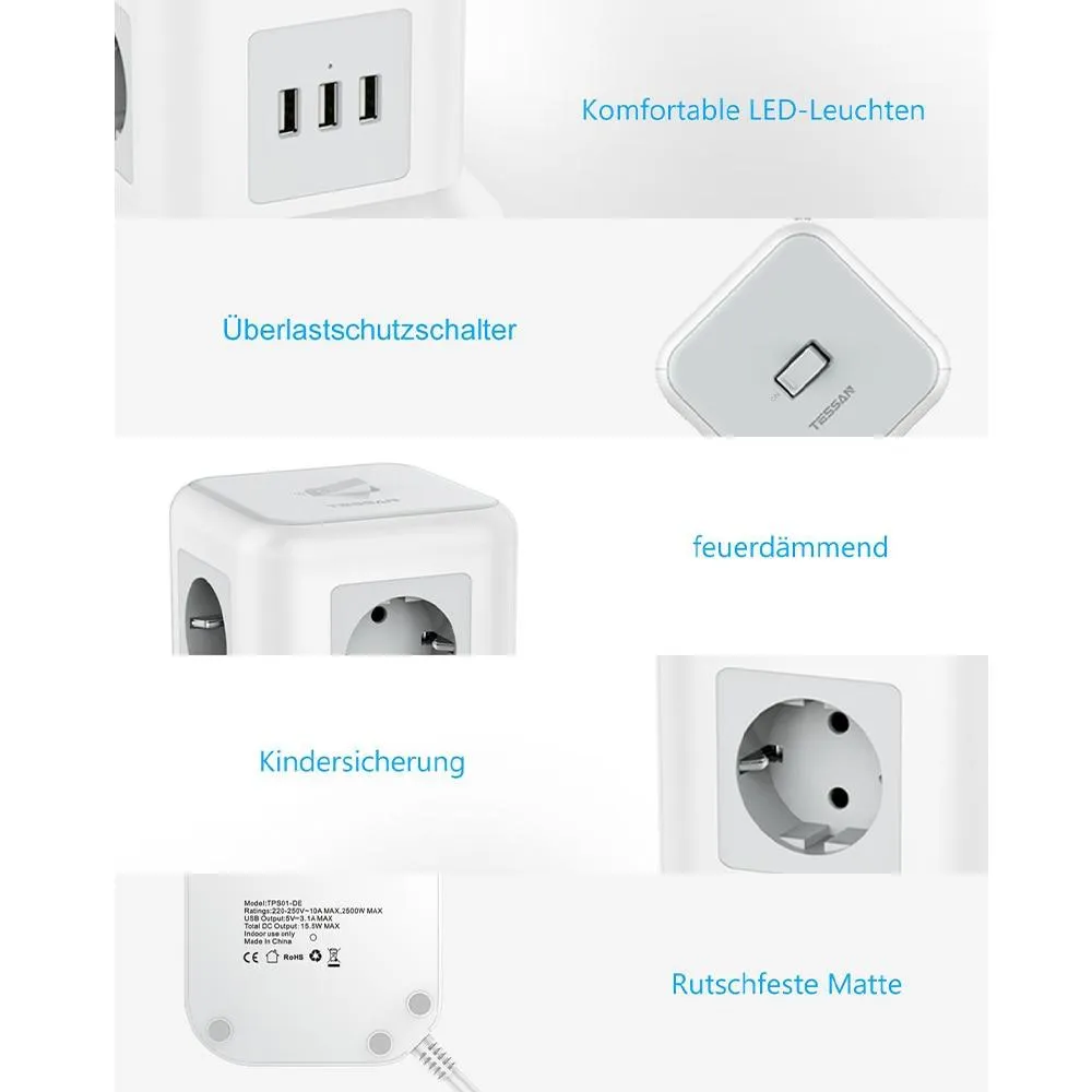 Plug Outlet Power Strip Tower 12  Outlets 5 USB Ports 2M Extension Cord with Switch Overload protector USB Socket Office