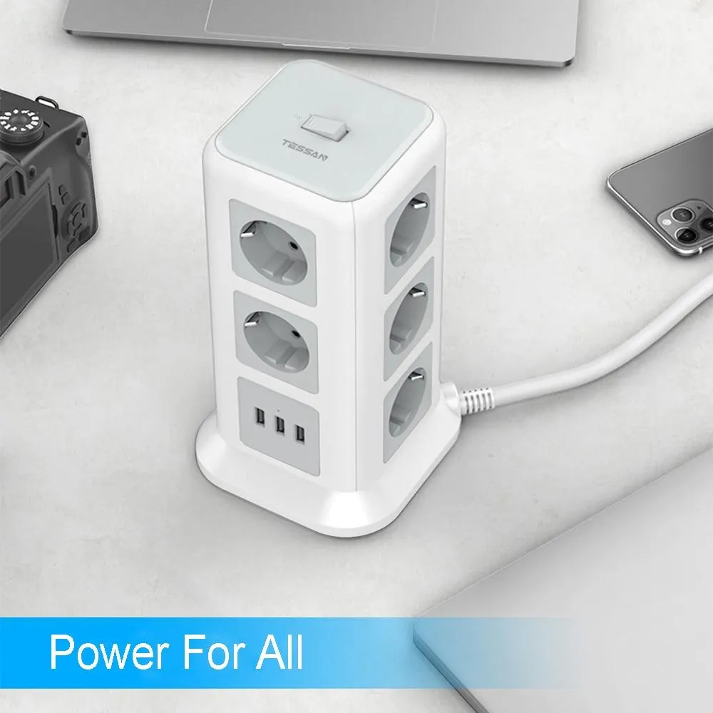 Plug Outlet Power Strip Tower 12  Outlets 5 USB Ports 2M Extension Cord with Switch Overload protector USB Socket Office