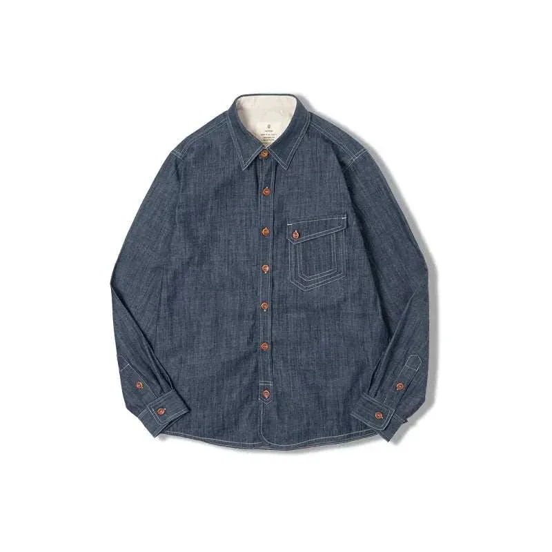 RETRO denim solid long-sleeve shirt