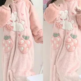 Snatched Strawberries Bunny    Warm Sleepwear Robe Kawaii Academia Y2K Cottagecore Coquette Fairycore Dollette Princesscore