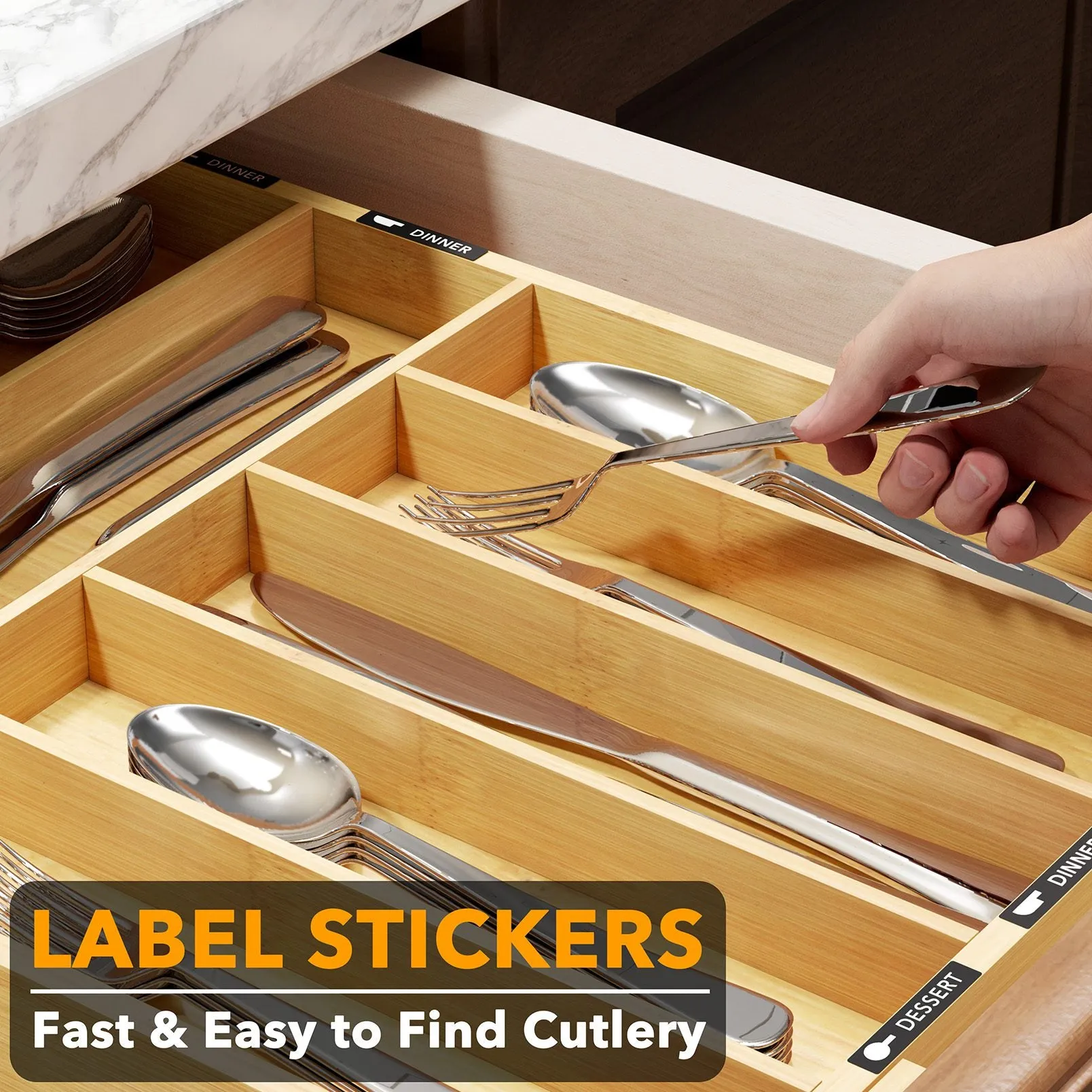 SpaceAid Bamboo Expandable Silverware Organizer for Kitchen Drawer Storage (Natural, 10 Slots)