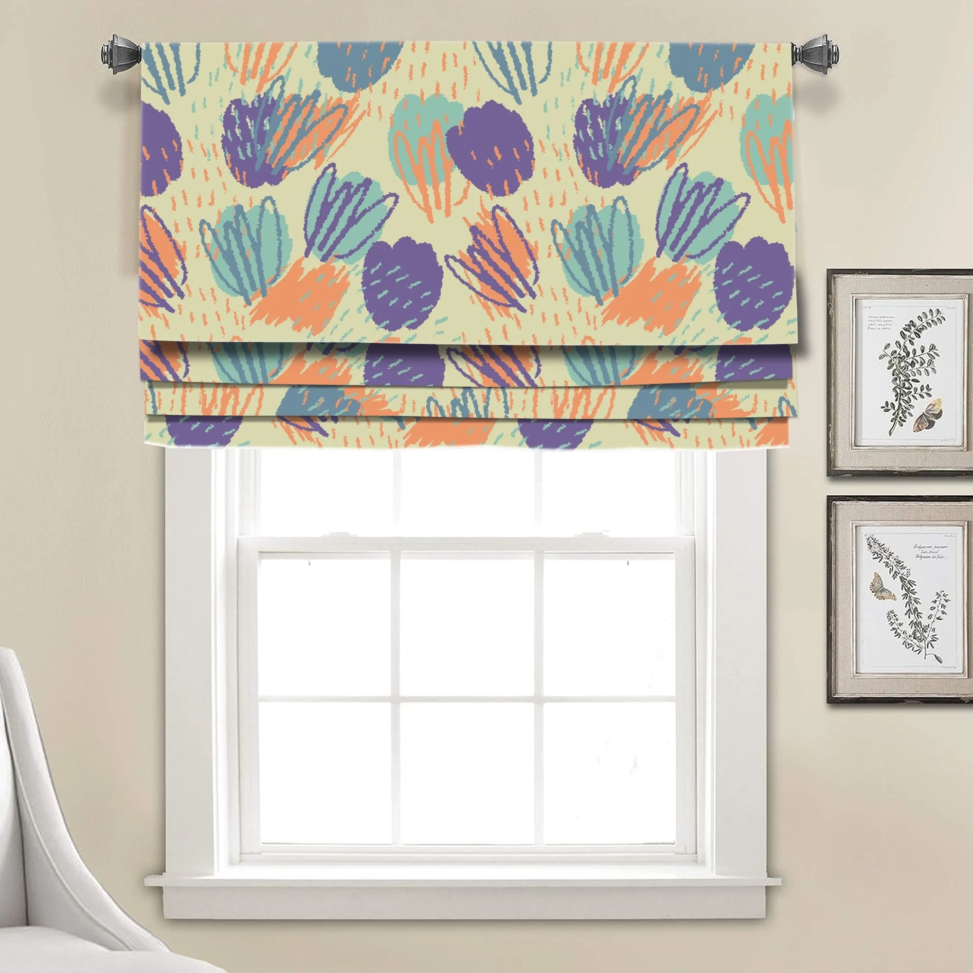 Splash Abstract Tulips Linen Faux Roman Shade Valance