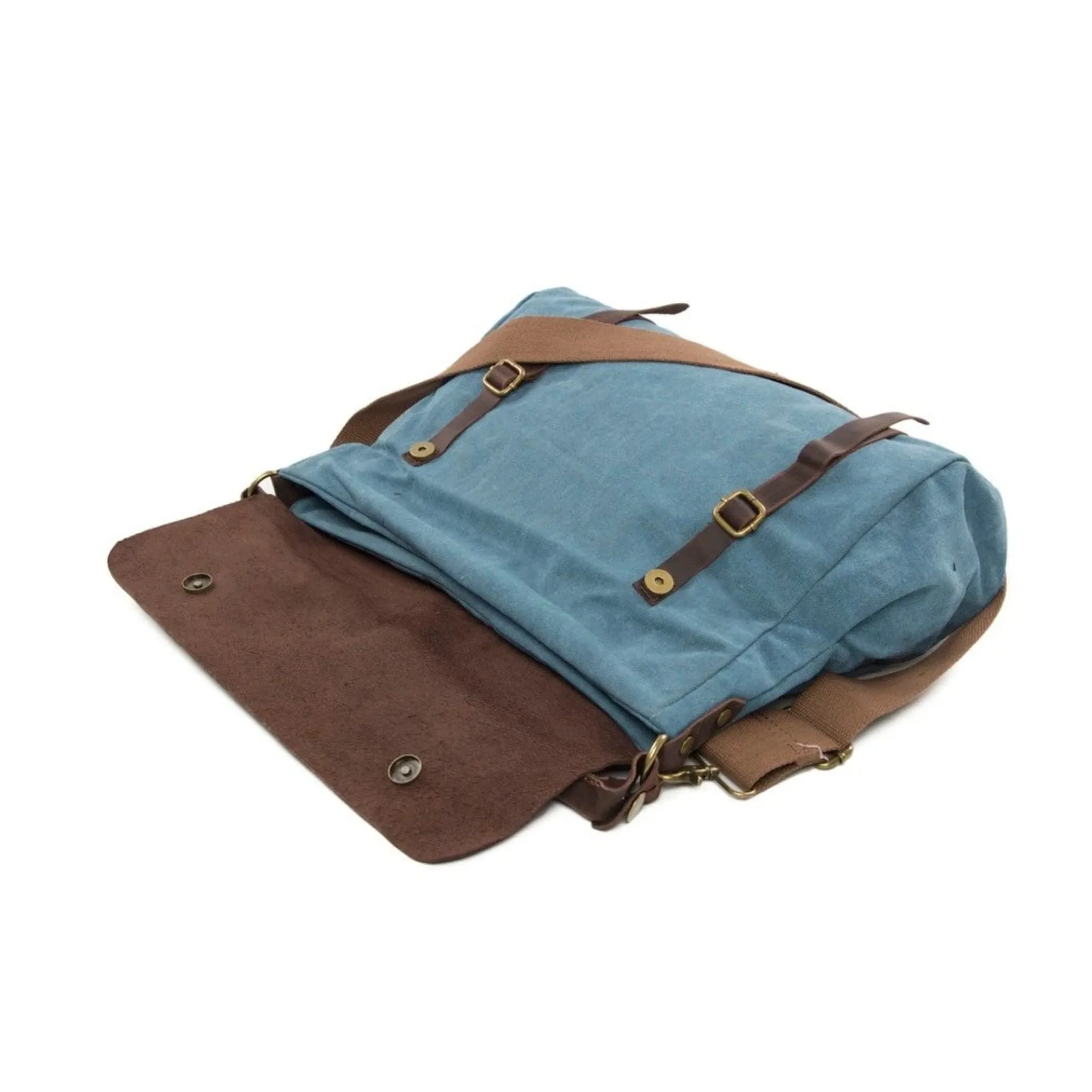 Waxed Canvas Large Messenger Shoulder Bag | Blue